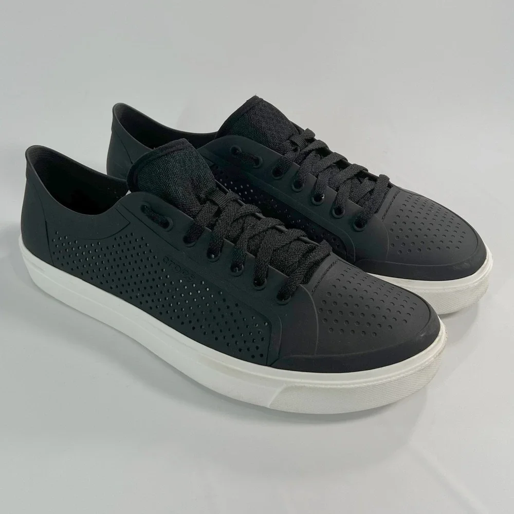 Crocs CitiLane Roka Court Black White Perforated Low Top Sneaker Men's Size 13